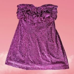 Free People Fuschia Sequin Strapless Dress